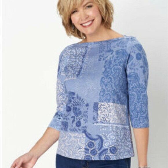 Christopher & Banks Patchwork 3/4 Sleeve Shirt NWT - Picture 1 of 7
